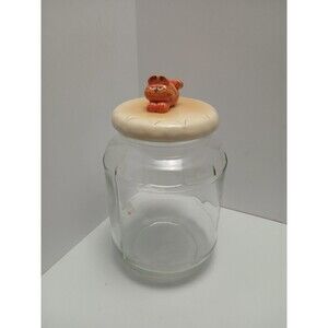 VINTAGE GARFIELD Glass Cookie Jar Sleeping Cat Cushion‎ Lid 1970s Retro